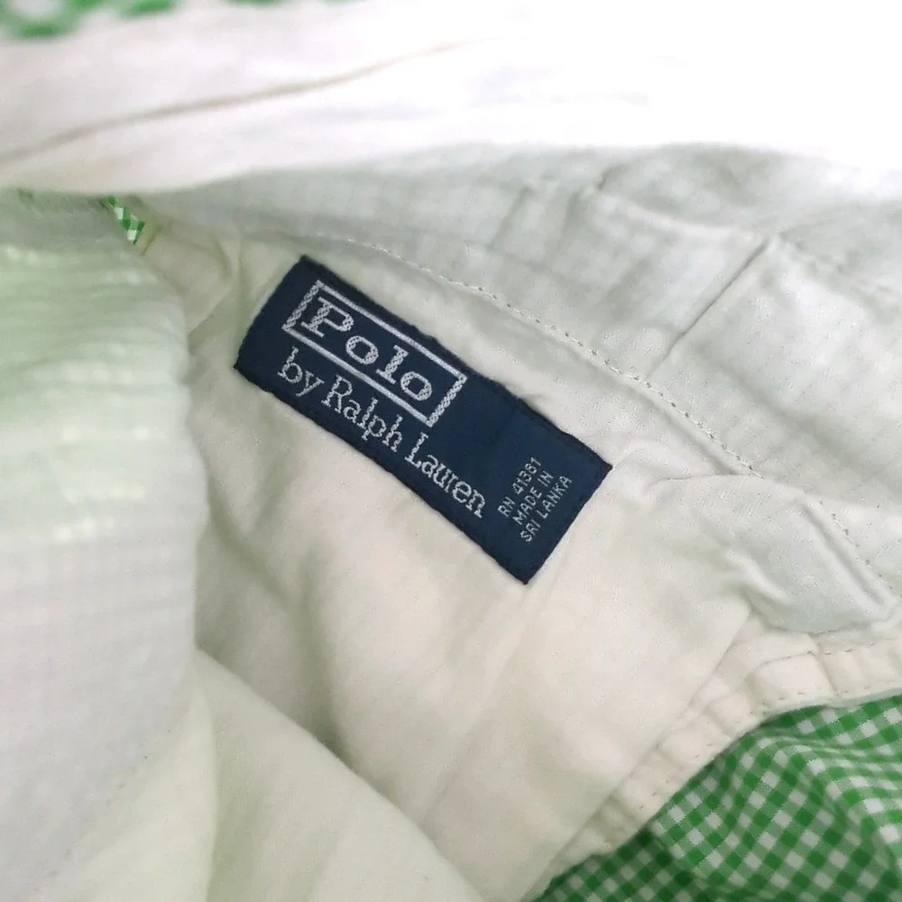 Polo Ralph Lauren Men's Green Gingham‎ Shorts Size 35 Flat Front Preppy Casual